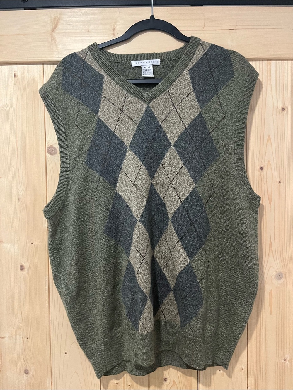 Geoffrey Beene Olive Green Argyle V-Neck Sweater Vest XL/XG